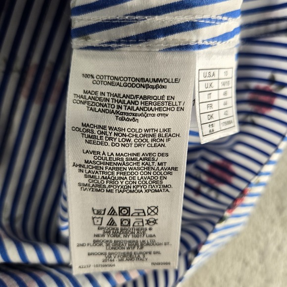 Brooks Brothers Shirt Womens 10 White Blue Striped Roses Long Sleeve Career Work - Picture 11 of 11